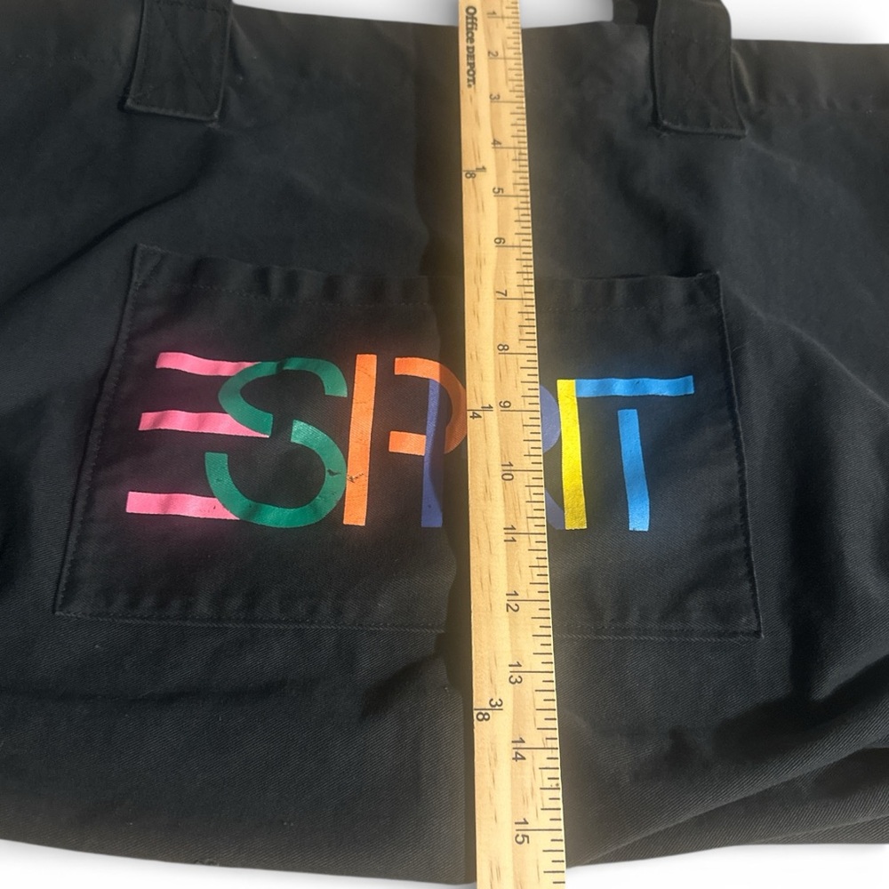 Esprit Vintage Tote Bag Black Multicolor Esprit Logo Front Pocket Handles Casual - Picture 5 of 14